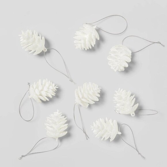 Target Wondershop White Glitter Pinecone Christamas Tree Ornament Set of 8 - Picture 1 of 3
